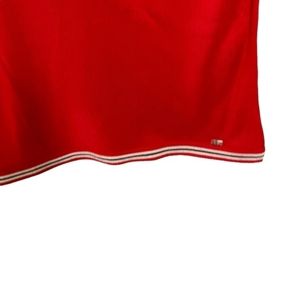 Tommy Hilfiger Bright Red Turtleneck Sweater Navy/White Accents Metal Logo Sz XS - Picture 7 of 14